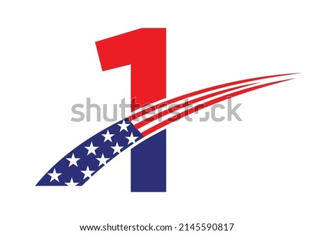 Initial Letter 1 American Logo for Business, Corporate and Company Sign. USA American Logo on Letter 1 Vector Template