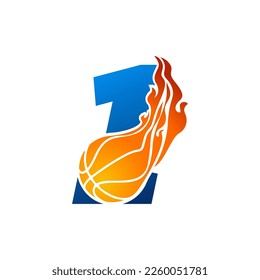 Initial Letter 1 Basketball Logo Concept with fireball