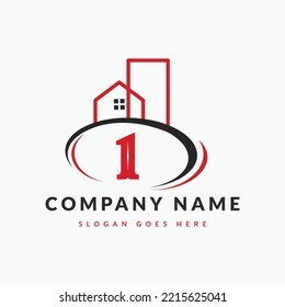 Anfangsbuchstabe 1 Logo für Gebäude. Logo, Architektur, Zuhause, Design-Vorlage für Immobilien-Logo