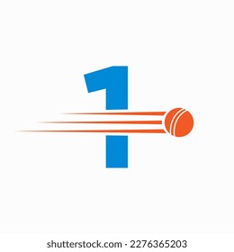 Initial Letter 1 Cricket Logo Concept With Ball Icon For Cricket Club Symbol