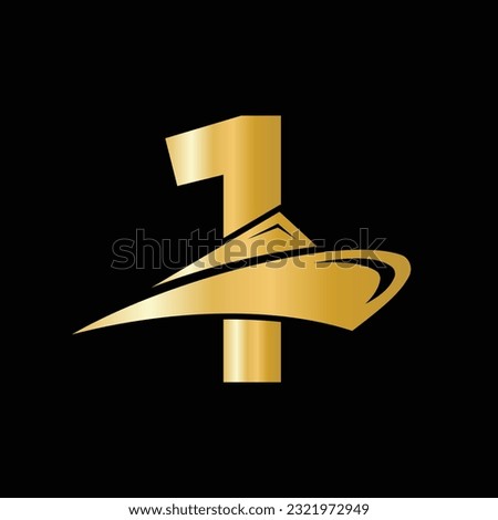 Initial Letter 1 Cruise Ship Logo Boat Icon. Yacht Symbol, Marine Logotype