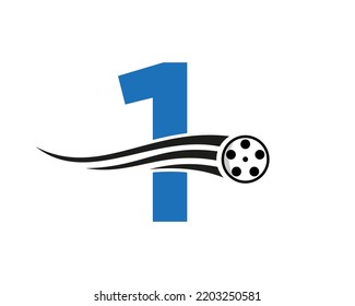 Initial Letter 1 Film Logo Concept With Film Reel For Media Sign, Movie Director Symbol Vector Template