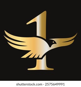 Initial Letter 1 Flying Eagle Logo Concept For Speed Icon and Transportation Symbol Vector Sign