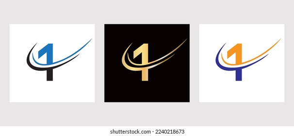 Initial Letter 1 Logo Design Template. Monogram 1 Letter Logotype Symbol