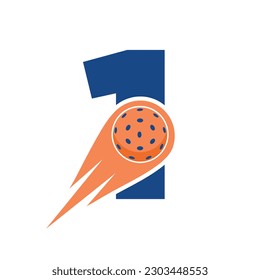 Initial Letter 1 Pickleball Logo Concept With Moving Pickleball Symbol. Pickle Ball Logotype Vector Template