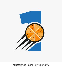 Initial Letter 1 Restaurant Cafe Logo With Pizza Concept Vector Template