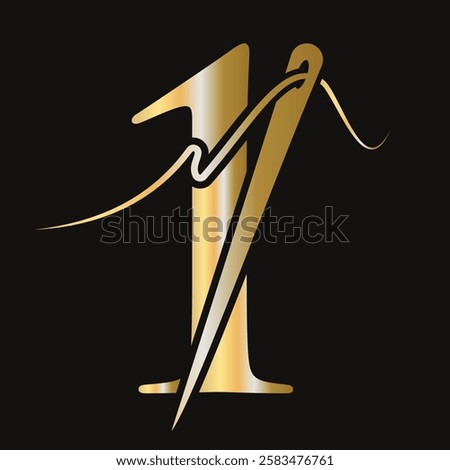 Initial Letter 1 Sewing Needle Logo Design for Embroider, Textile, Fashion, Cloth, Fabric Symbol