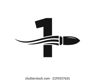 Letra inicial 1 Logo de bala de disparo con símbolo de arma de concepto para la seguridad y la protección