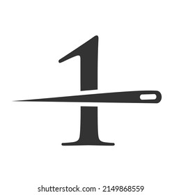Initial Letter 1 Tailor Logo, Needle and Thread Combination for Embroider, Textile, Fashion, Cloth, Fabric Template