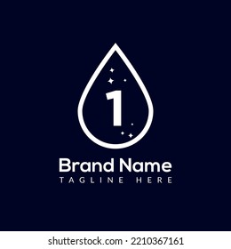 Initial Letter 1 Wash Logo, Drop and Wash Combination. Drop logo, Wash, Clean, Fresh, Water Template