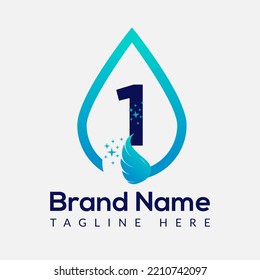 Initial Letter 1 Wash Logo, Drop and Wash Combination. Schlaglogo, Wash, Clean, Fresh, Wasservorlage
