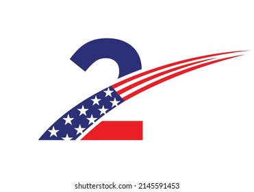 Initial Letter 2 American Logo for Business, Corporate and Company Sign. USA American Logo on Letter 2 Vector Template