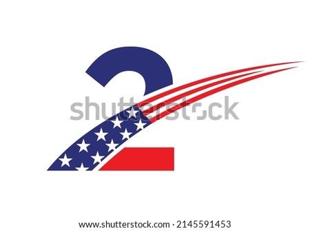 Initial Letter 2 American Logo for Business, Corporate and Company Sign. USA American Logo on Letter 2 Vector Template