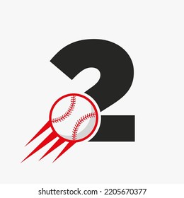 Initial Letter 2 Baseball Logo Concept With Moving Baseball Icon Vector Template