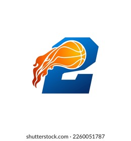 Initial Letter 2 Basketball Logo Concept with fireball