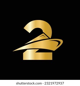 Initial Letter 2 Cruise Ship Logo Boat Icon. Yacht Symbol, Marine Logotype