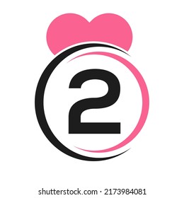 Anfangsbuchstaben-2-Logo mit Love-Symbol oder Herz-Zeichen in einer modernen Vektorvorlage