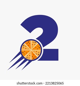 Initial Letter 2 Restaurant Cafe Logo With Pizza Concept Vector Template