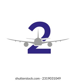 Initial Letter 2 Travel Logo Design Based Alphabet Flat Modern Concept Vector Template