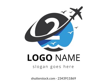 Initial Letter 2  with travel logo design. Air, Airline, Airplane and travel logo design template.