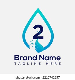 Initial Letter 2 Wash Logo, Drop and Wash Combination. Drop logo, Wash, Clean, Fresh, Water Template