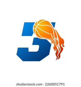 Initial Letter 3 Basketball Logo Concept with fireball