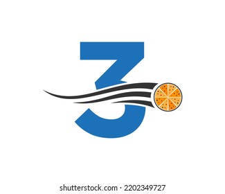 Initial Letter 3 Cafe Restaurant Logo With Pizza Concept Vector Template