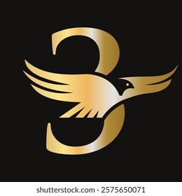 Initial Letter 3 Flying Eagle Logo Concept For Speed Icon and Transportation Symbol Vector Sign