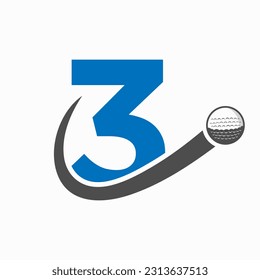 Initial Letter 3 Golf Logo Design. Initial Hockey Sport Academy Sign, Club Symbol