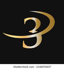 Initial Letter 3 Logo Vorlage Vektorsymbol Design. 3 Letter Logotype Gold Color Luxury Sign Vector Konzept