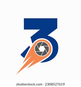 Initial Letter 3 Photography Logo Camera Lens Concept. Photography Symbol Template