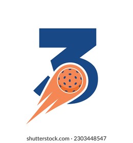 Initial Letter 3 Pickleball Logo Concept With Moving Pickleball Symbol. Pickle Ball Logotype Vector Template