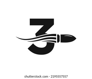 Initial Letter 3 Shooting Bullet Logo With Concept Weapon For Safety and Protection Symbol
