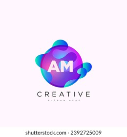 Initial letter AM 3D logo template colorful circle sphere design for business and company identity