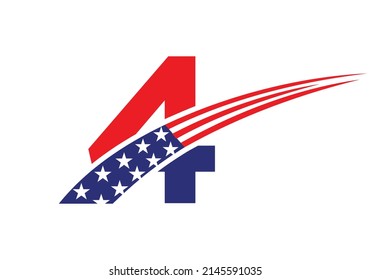 Initial Letter 4 American Logo for Business, Corporate and Company Sign. USA American Logo on Letter 4 Vector Template