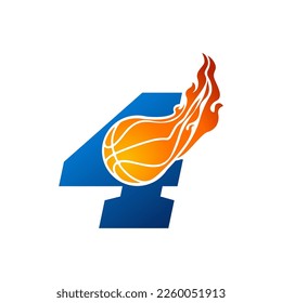 Initial Letter 4 Basketball Logo Concept with fireball