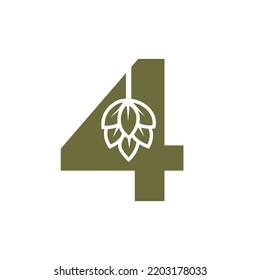 Initial Letter 4 Brewing Logo With Beer Icon Vector Template