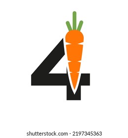 Initial Letter 4 Carrot Icon Design Vector Template. Carrot Logo Based Alphabet