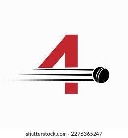Initial Letter 4 Cricket Logo Concept With Ball Icon For Cricket Club Symbol