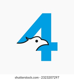 Initial Letter 4 Eagle Logo Design. Transportation Symbol Vector Template