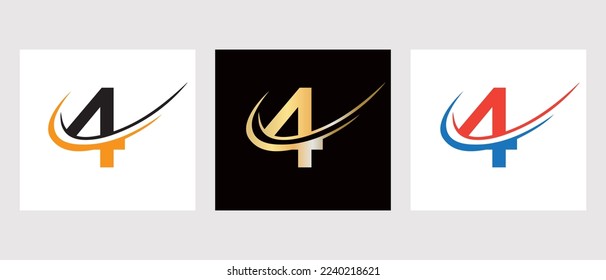 Initial Letter 4 Logo Design Template. Monogram 4 Letter Logotype Symbol