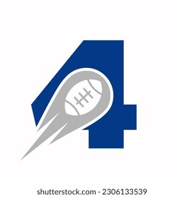 Logo De Letra Inicial 4 Rugby, Símbolo Estadounidense De Fútbol Combinado Con Icono De Pelota De Rugby Para Diseño De Logotipo De Fútbol Americano