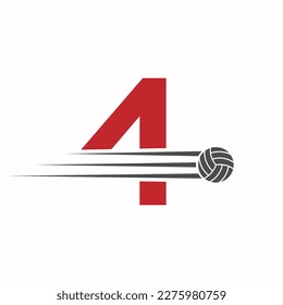 Initial Letter 4 Volleyball Logo Design Sign. Volleyball Sports Logotype