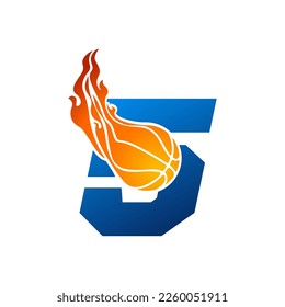 Initial Letter 5 Basketball Logo Concept with fireball