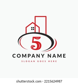 Initial Letter 5 Building Logo. House logo, Architecture, Home, Real Estate logo design template Template