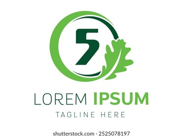 initial letter 5 oak leaf in a circle logo design Vector