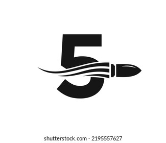 Initial Letter 5 Shooting Bullet Logo With Concept Weapon For Safety and Protection Symbol