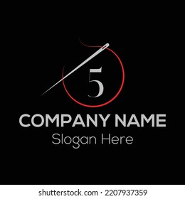 Initial Letter 5 Tailor Logo, Needle and Thread Combination. Needle logo, Embroider, Textile, Fashion, Cloth, Fabric Template