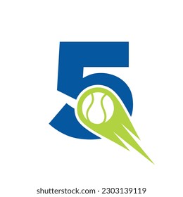 Initial Letter 5 Tennis Club Logo Design Template. Tennis Sport Academy, Club Logo