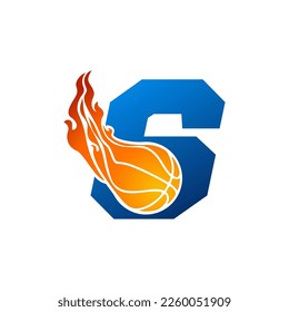 Initial Letter 6 Basketball Logo Concept with fireball